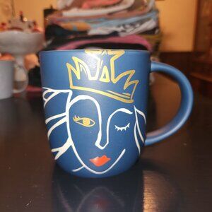 Starbucks Blue Ceramic Mug Gold Crown Artwork 14 oz Dishwasher & Microwave Safe